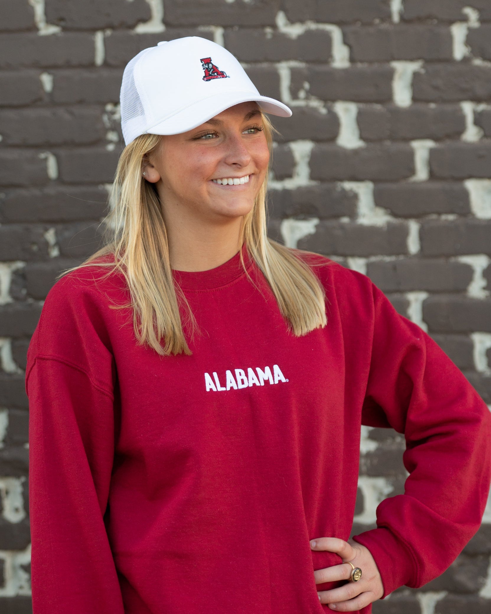University of Alabama White Foam Trucker Hat with Vintage A Logo embroidery