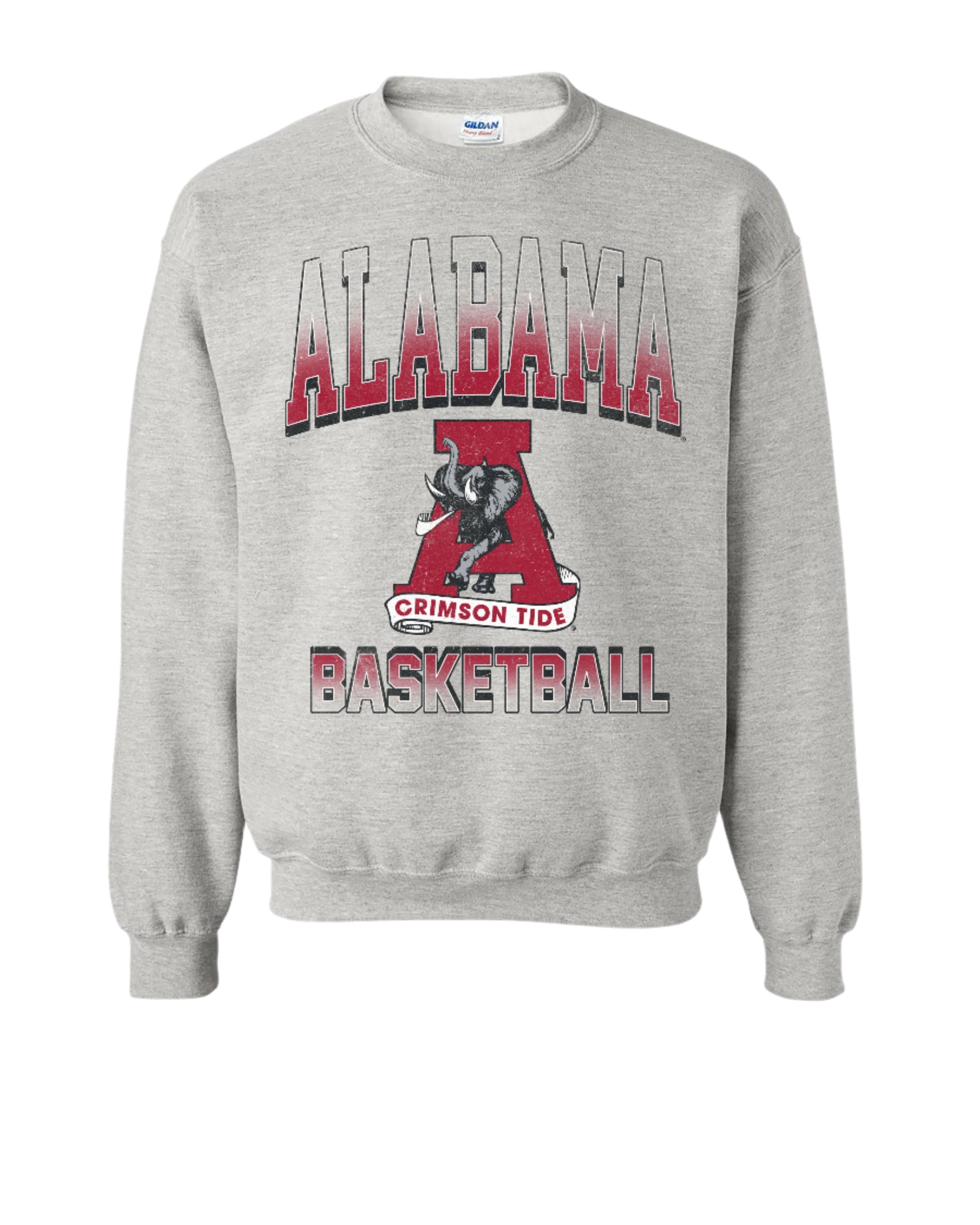 University of Alabama Light Grey Sweatshirt with the Vintage A logo between text "Alabama Basketball"