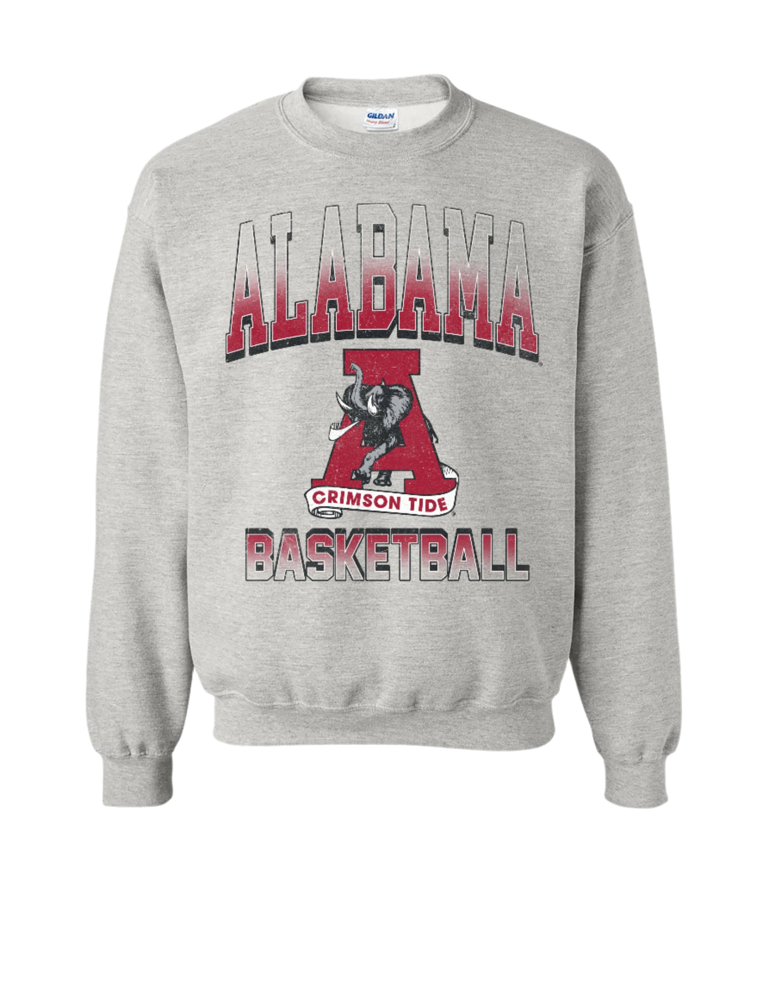 University of Alabama Light Grey Sweatshirt with the Vintage A logo between text "Alabama Basketball"
