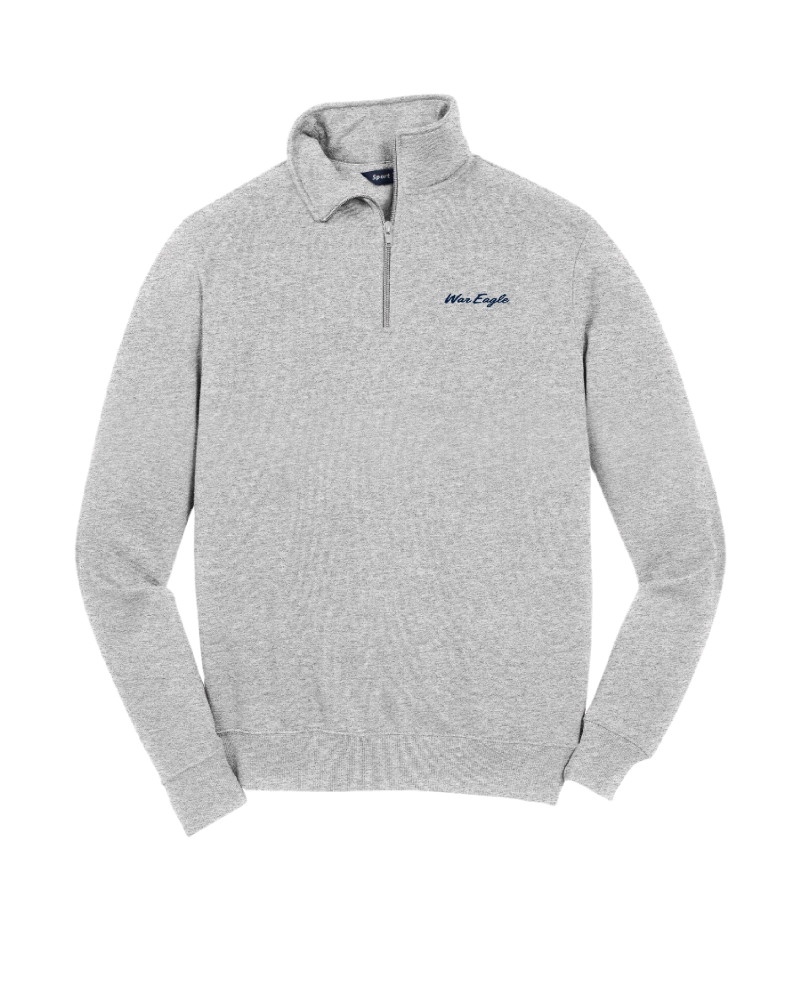 Auburn University Grey 1/4 Zip Sweatshirt with Navy script "War Eagle" embroidery
