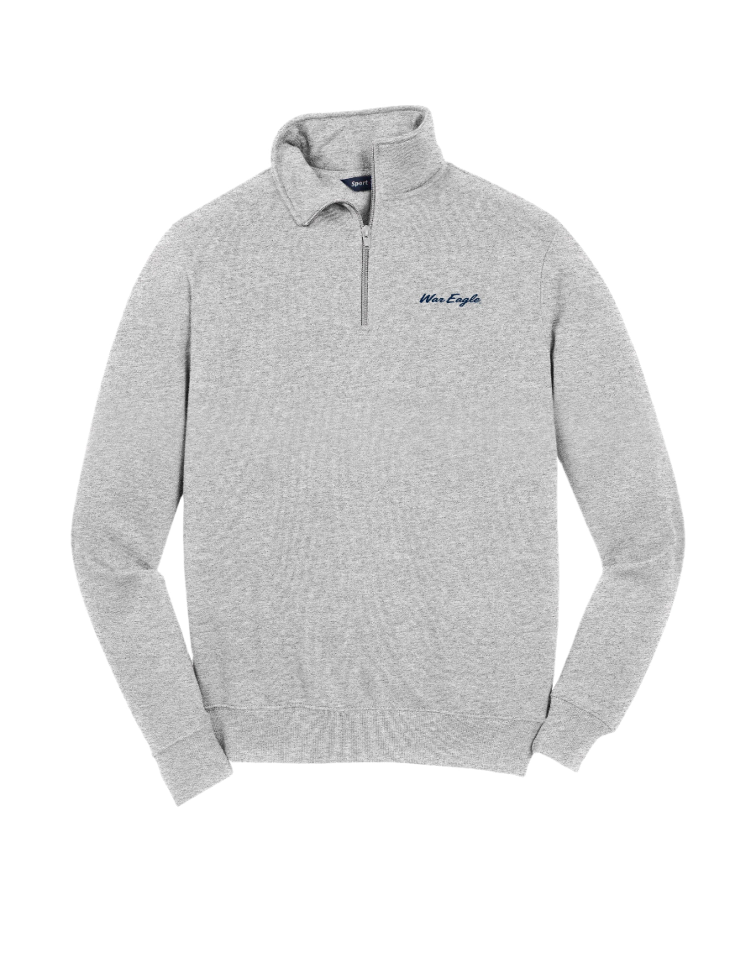 Auburn University Grey 1/4 Zip Sweatshirt with Navy script "War Eagle" embroidery