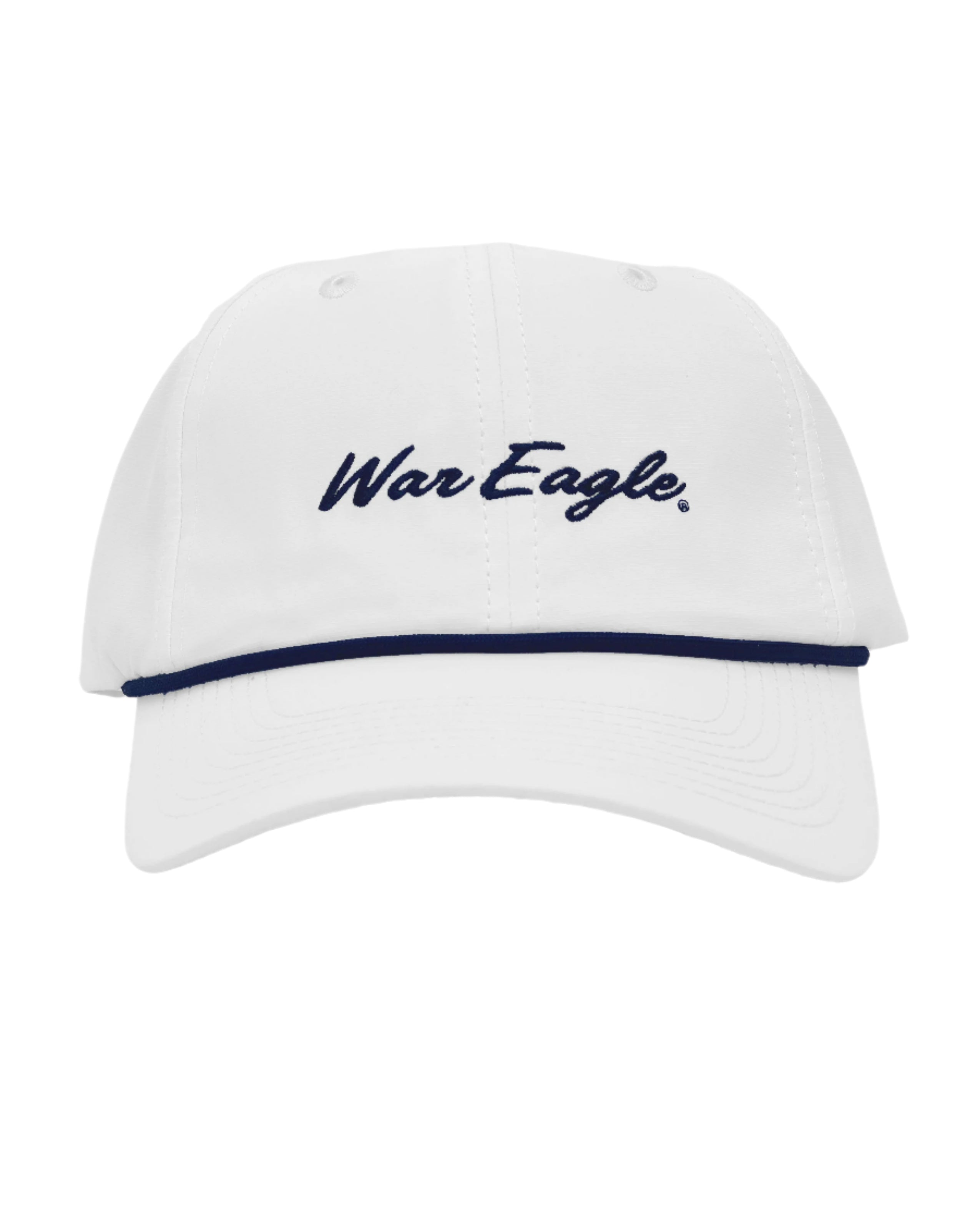 Auburn University White Hate with a Navy rope and Navy "War Eagle" embroidery