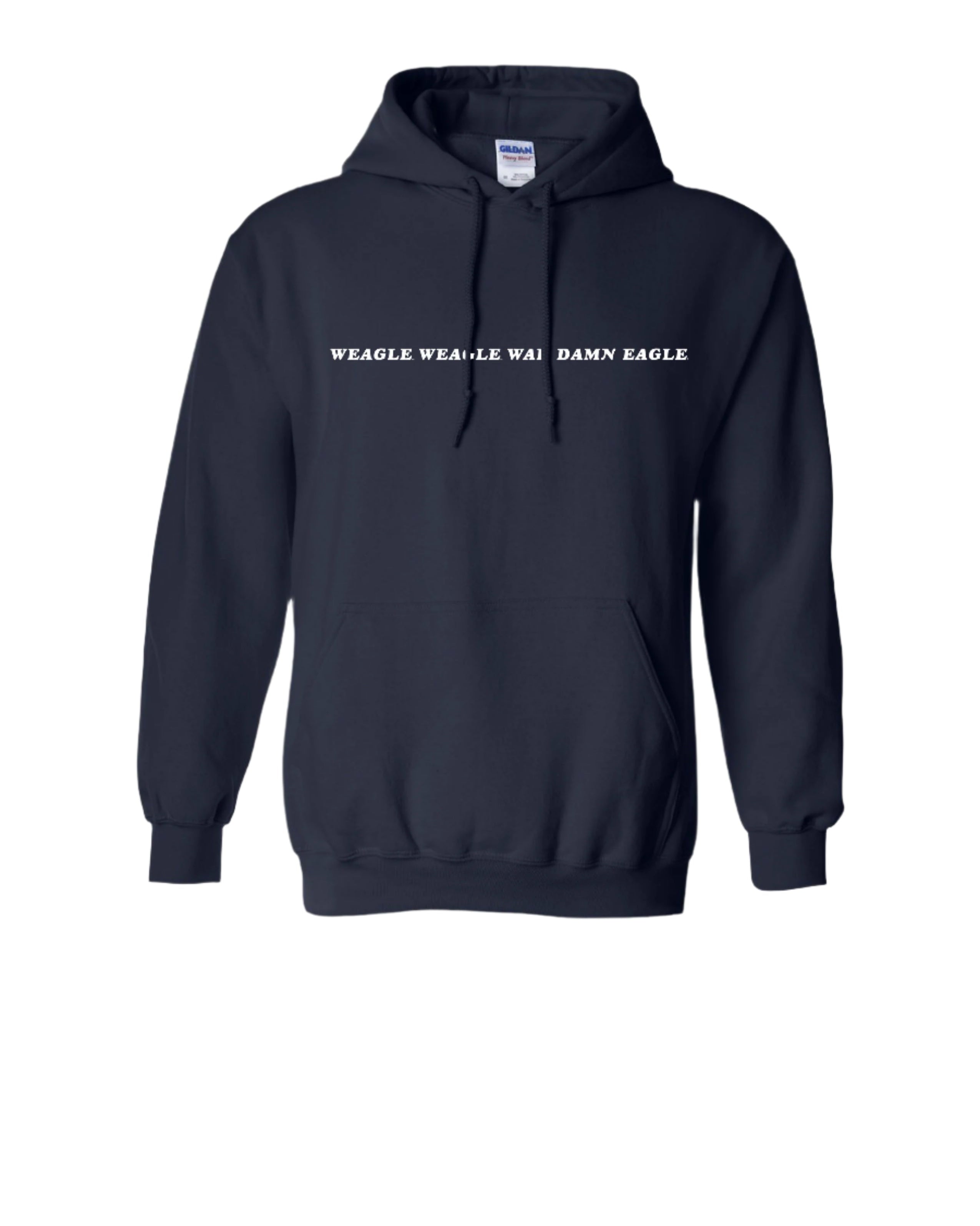 Auburn University Navy Hoodie with White embroidered text "Weagle Weagle War Damn Eagle"