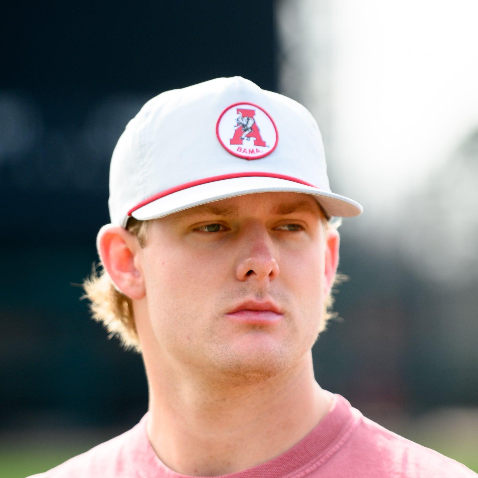 University of Alabama Light Grey Hat with a Red rope and a patch of the Vintage A Logo