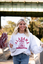 University of Alabama Light Grey Sweatshirt with Red text “Alabama” above a Block A with an old-fashioned football player