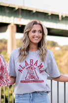University of Alabama Grey T-Shirt with Red text “Alabama” above a Block A with an old-fashioned football player