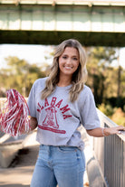 University of Alabama Grey T-Shirt with Red text “Alabama” above a Block A with an old-fashioned football player