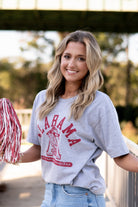 University of Alabama Grey T-Shirt with Red text “Alabama” above a Block A with an old-fashioned football player