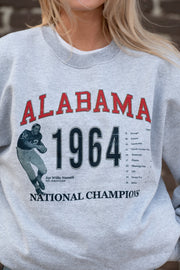University of Alabama 1964 National Champions Light Grey Comfort Colors Sweatshirt with an image of an Alabama Football player 