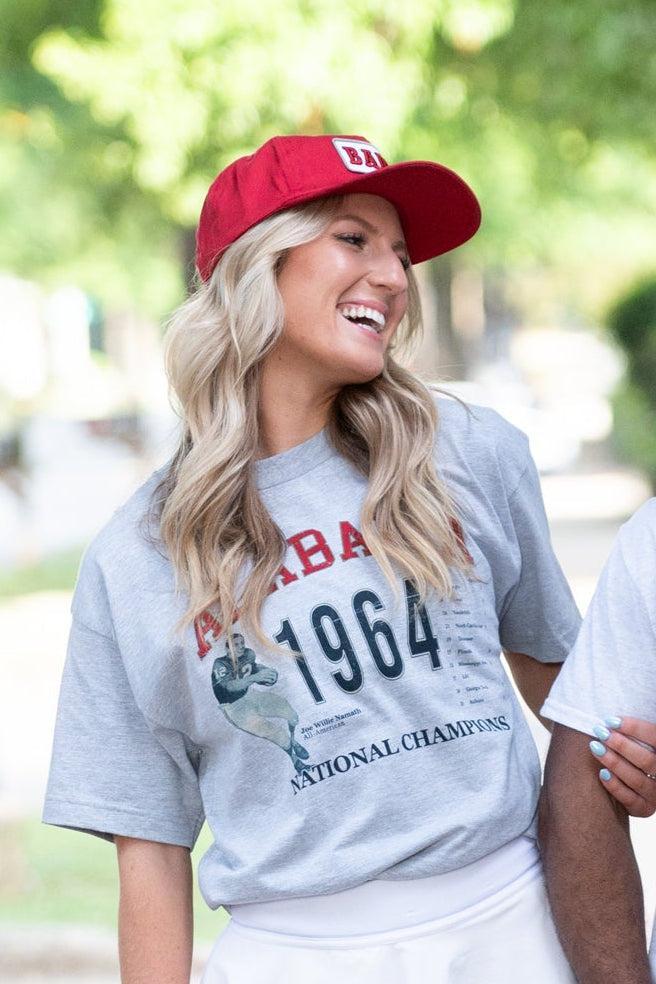 University of Alabama 1964 National Champions Light Grey Comfort Colors T-Shirt with an image of an Alabama Football player