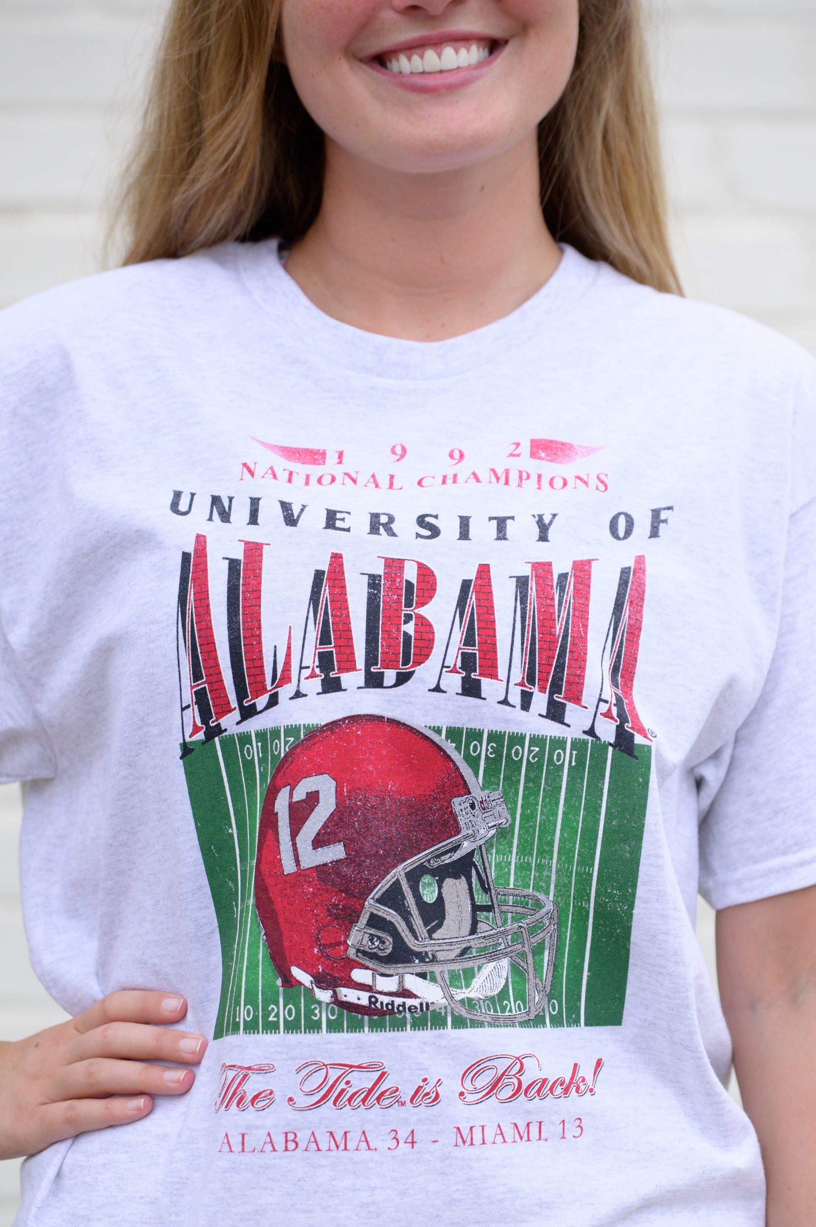  University of Alabama 1992 National Champions Comfort Colors Grey T-Shirt  with a graphic print of a football helmet and the text '1992 National Champions UNIVERSITY OF ALABAMA'. 