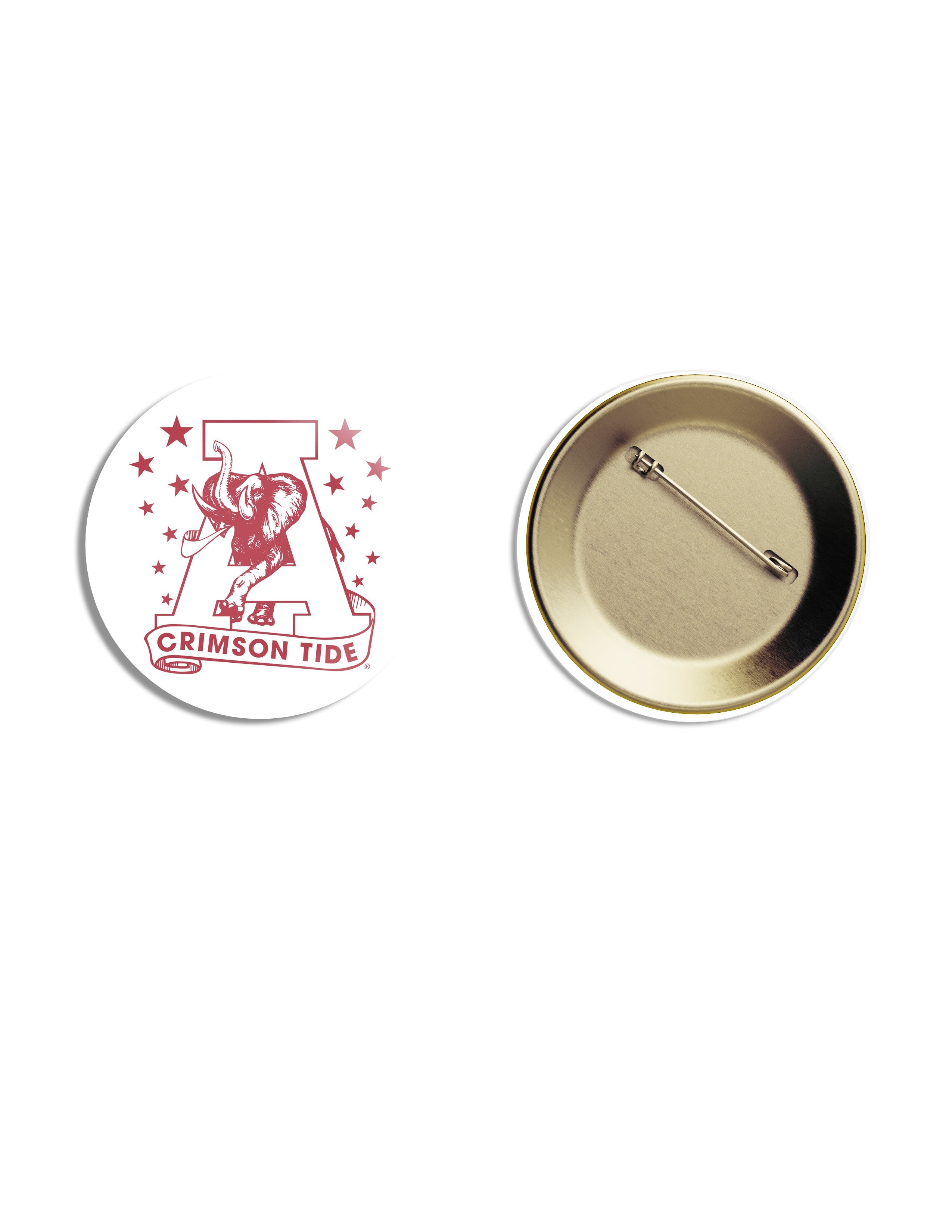 University of Alabama White Button with Red stars surrounding a Red Vintage A Logo