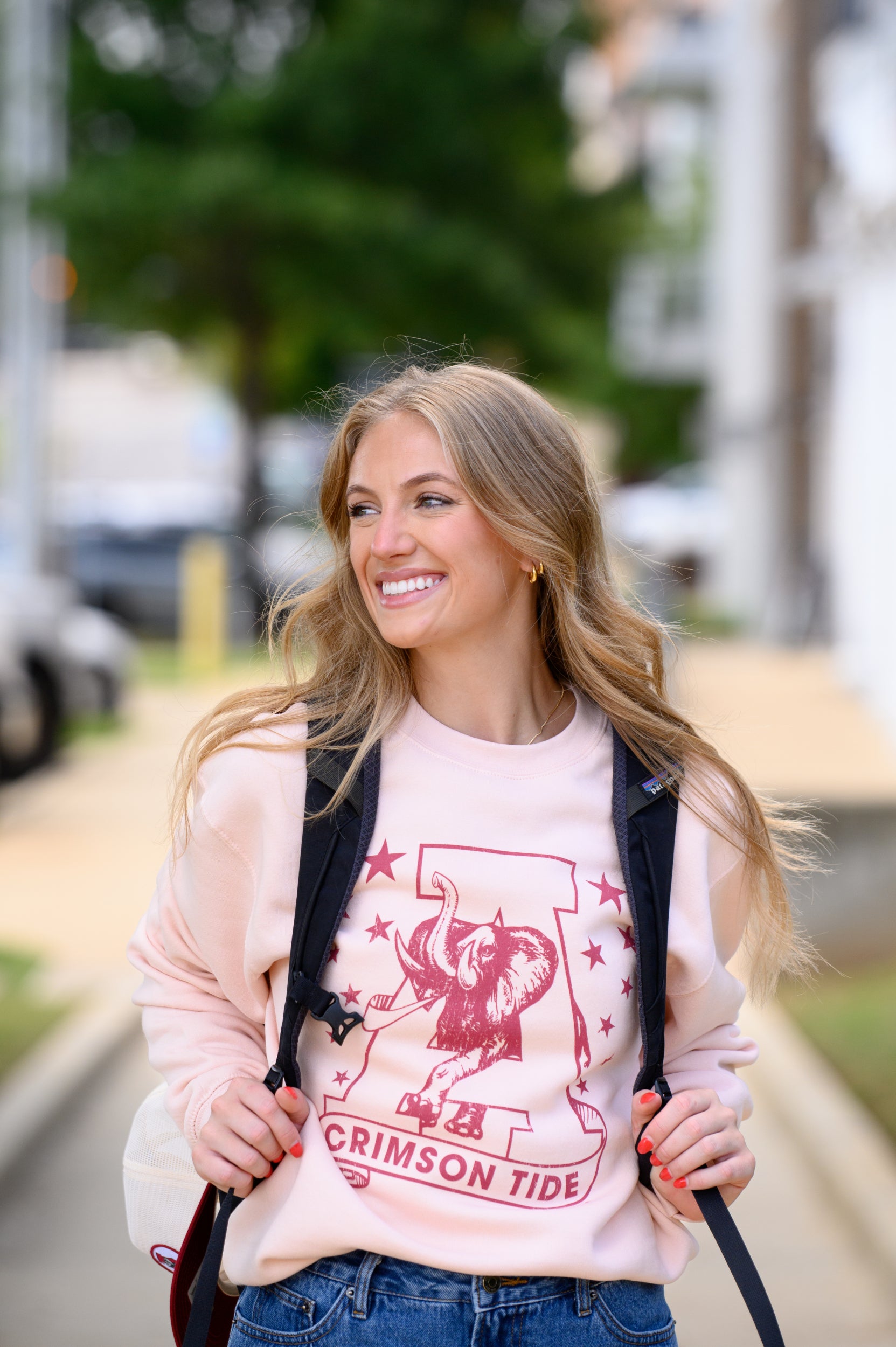 University of Alabama Pale Pink Sweatshirt with Pink stars surrounding a Pink Vintage A Logo