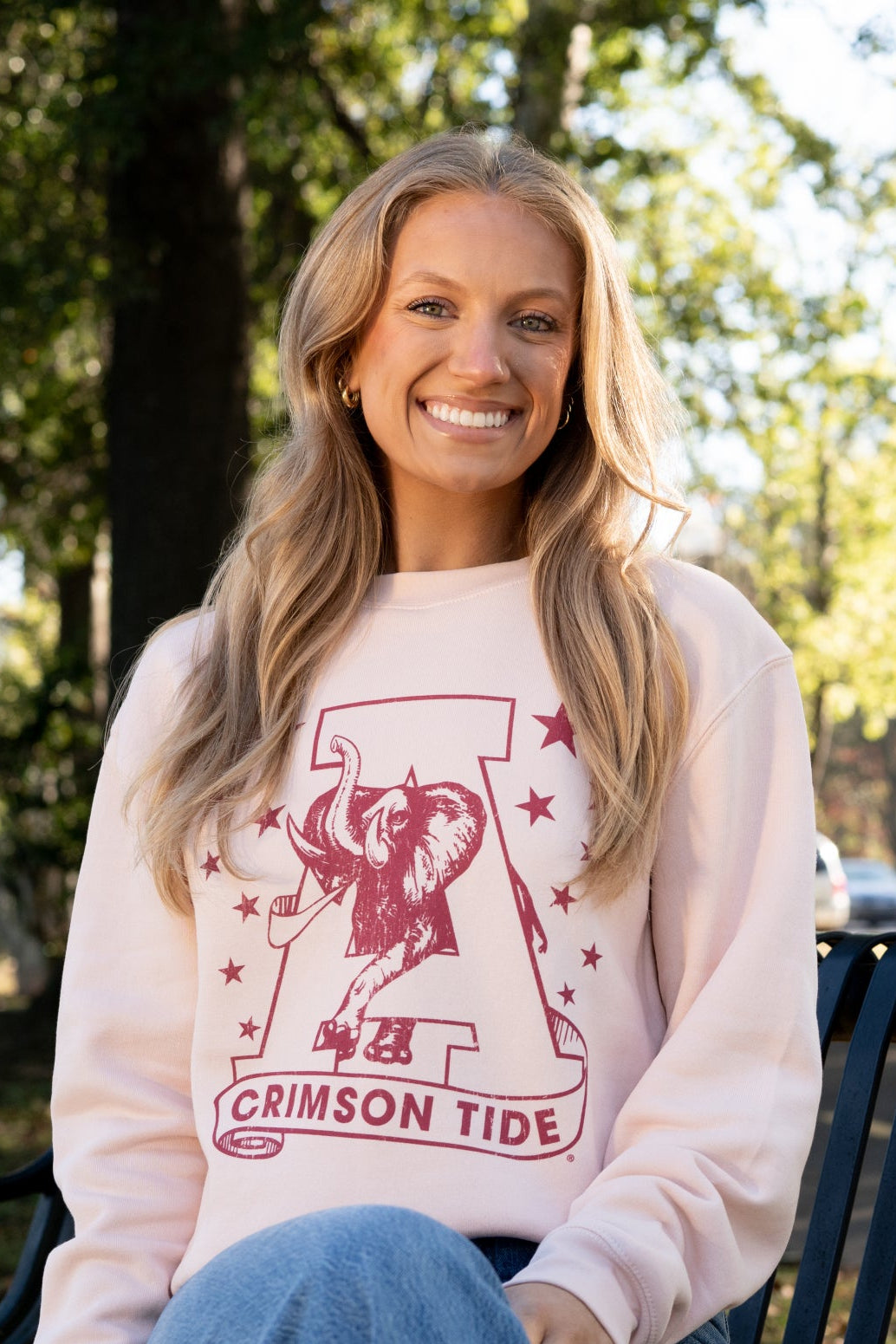 University of Alabama Pale Pink Sweatshirt with Pink stars surrounding a Pink Vintage A Logo