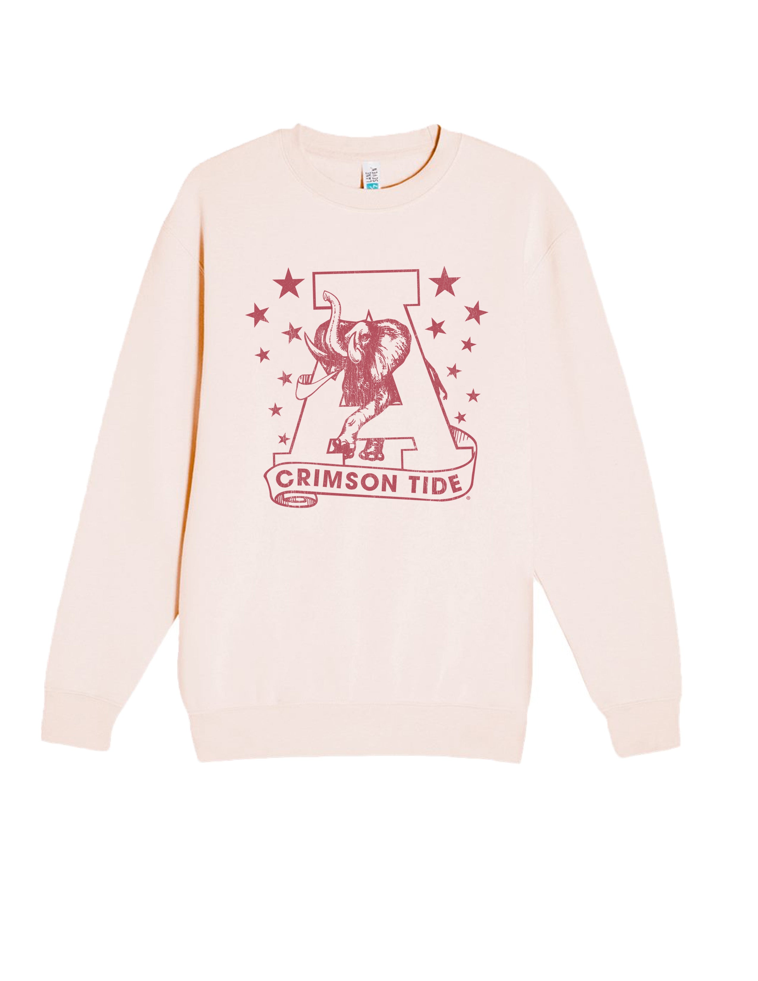 University of Alabama Pale Pink Sweatshirt with Pink stars surrounding a Pink Vintage A Logo