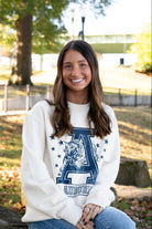 Auburn University Ivory Sweatshirt with Navy stars surrounding a Navy Leaping Tiger Logo