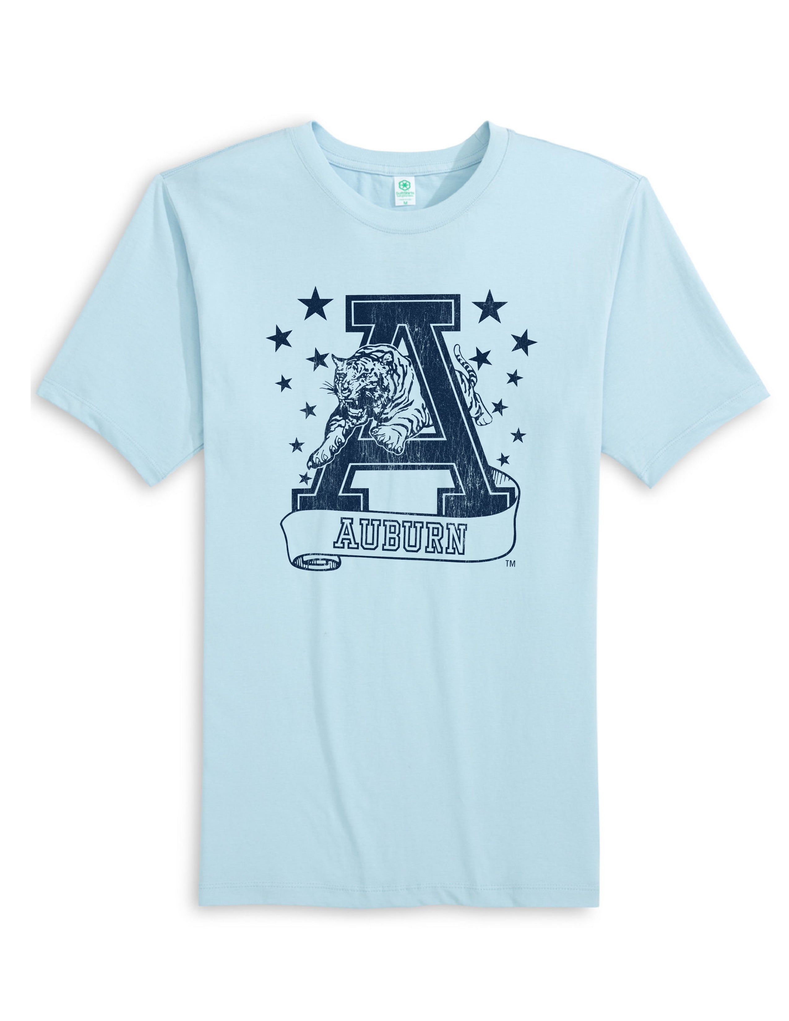Auburn University Light Blue T-Shirt with Navy stars surrounding a Navy Leaping Tiger Logo