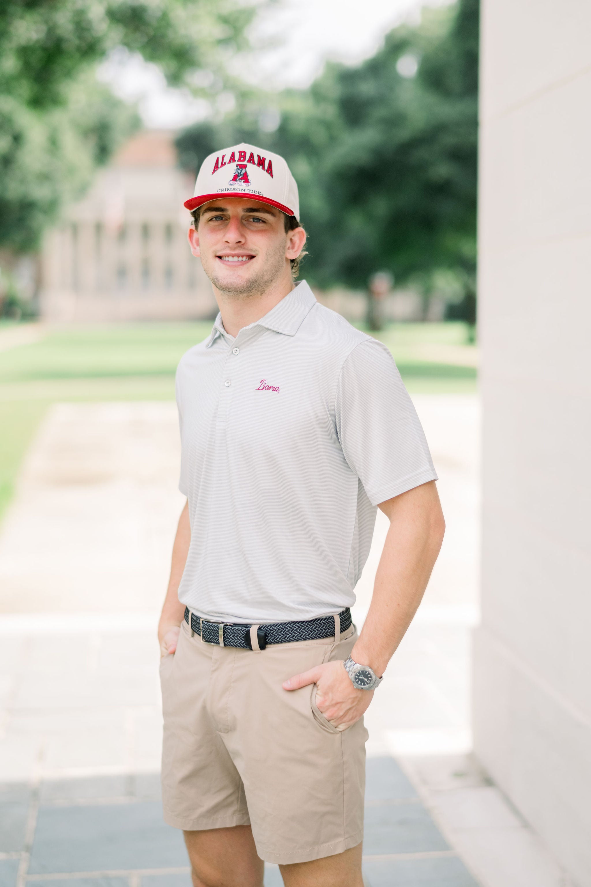 University of Alabama Khaki/Crimson Rope Hat with an image of the Vintage A and the text "Alabama Crimson Tide" surrounding the image