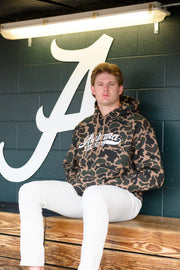 University of Alabama Camo Hoodie with a White script "Alabama" and text "BASEBALL" in the script tail