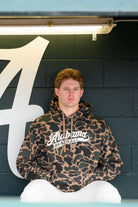 University of Alabama Camo Hoodie with a White script "Alabama" and text "BASEBALL" in the script tail