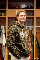 University of Alabama Camo Hoodie with a White script "Alabama" and text "BASEBALL" in the script tail