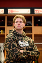 University of Alabama Camo Hoodie with a White script "Alabama" and text "BASEBALL" in the script tail