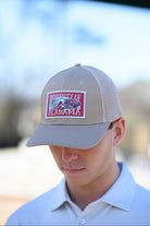 University of Alabama Beige Trucker Hat with a patch that features the University of Alabama logo.
