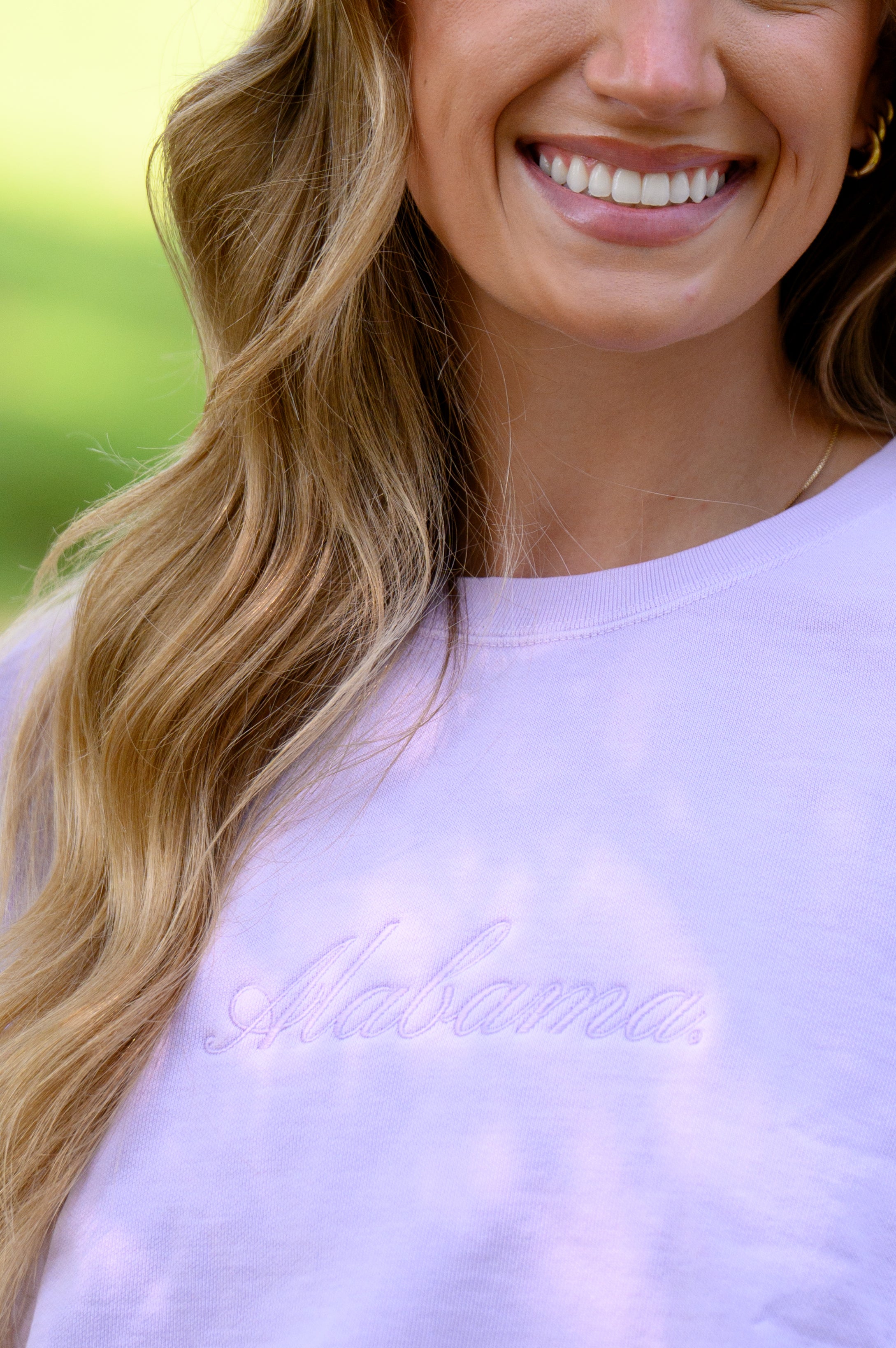 University of Alabama Alabama Classic Tonal Light Purple Ladies' Comfort Colors Crewneck with Purple embroidery reading "Alabama"