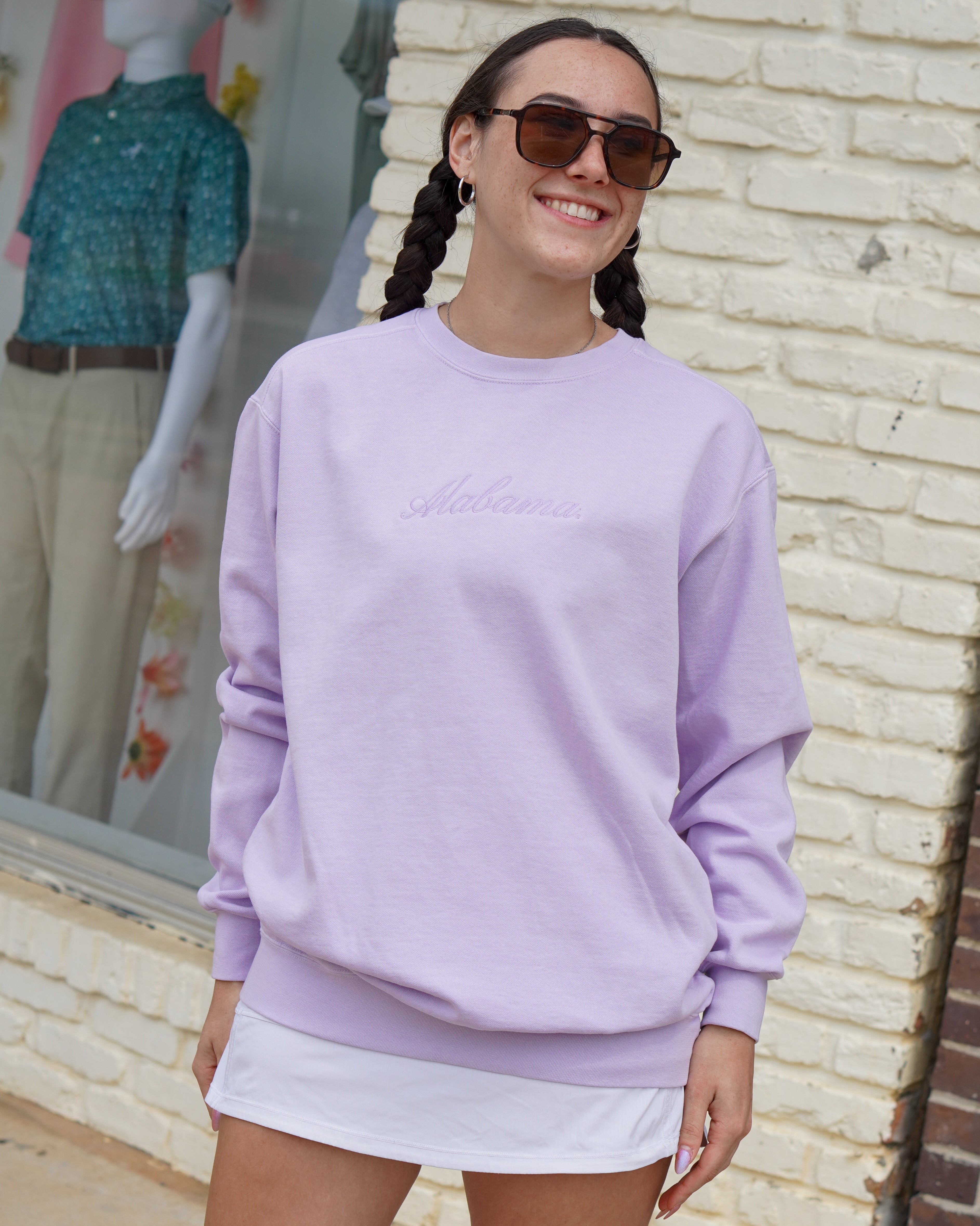  University of Alabama Alabama Classic Tonal Light Purple Ladies' Comfort Colors Crewneck with Purple embroidery reading "Alabama"