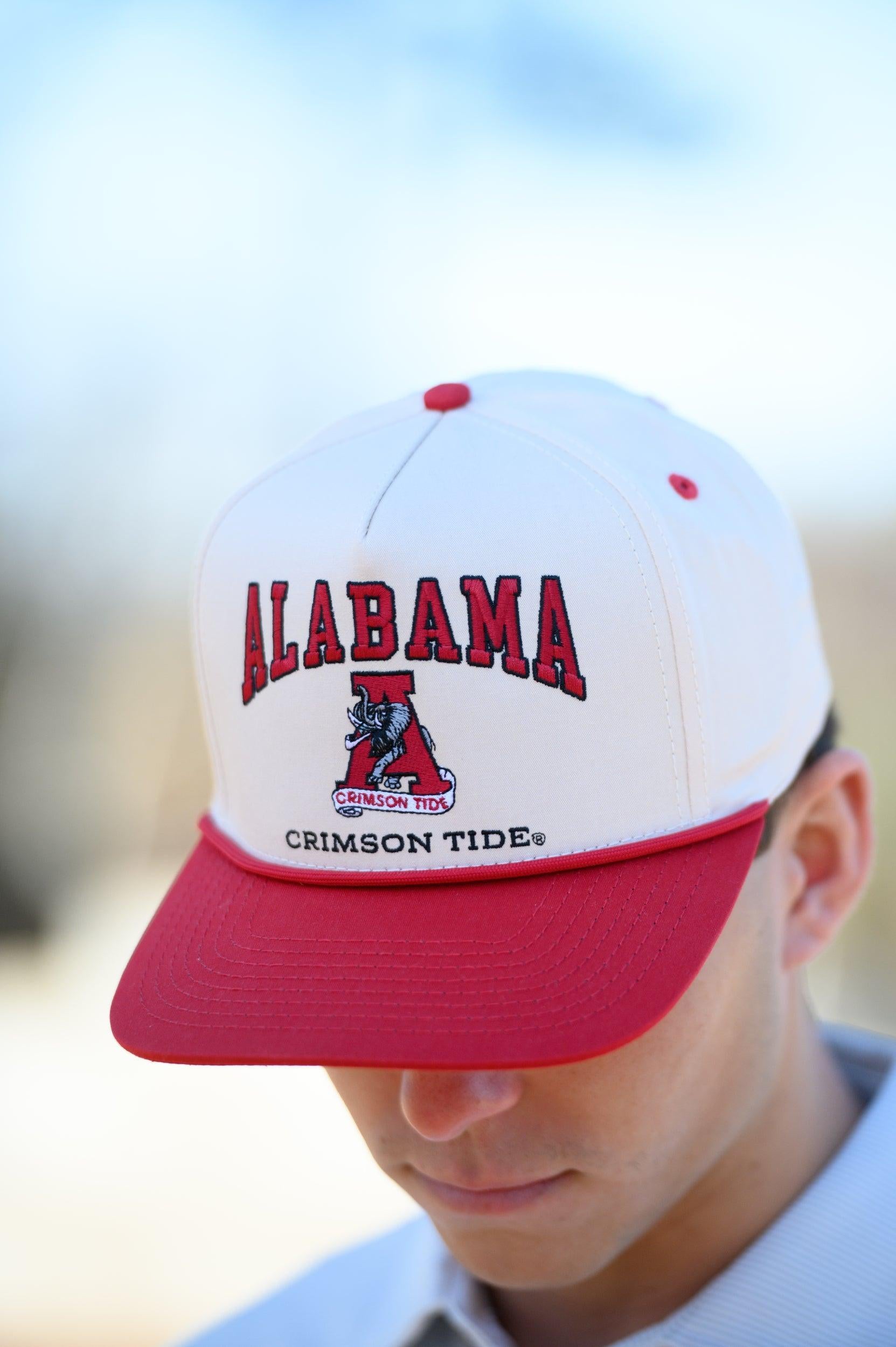 University of Alabama Khaki/Crimson Rope Hat with an image of the Vintage A and the text "Alabama Crimson Tide" surrounding the image