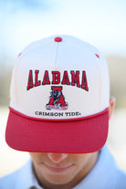 University of Alabama Khaki/Crimson Rope Hat with an image of the Vintage A and the text "Alabama Crimson Tide" surrounding the image
