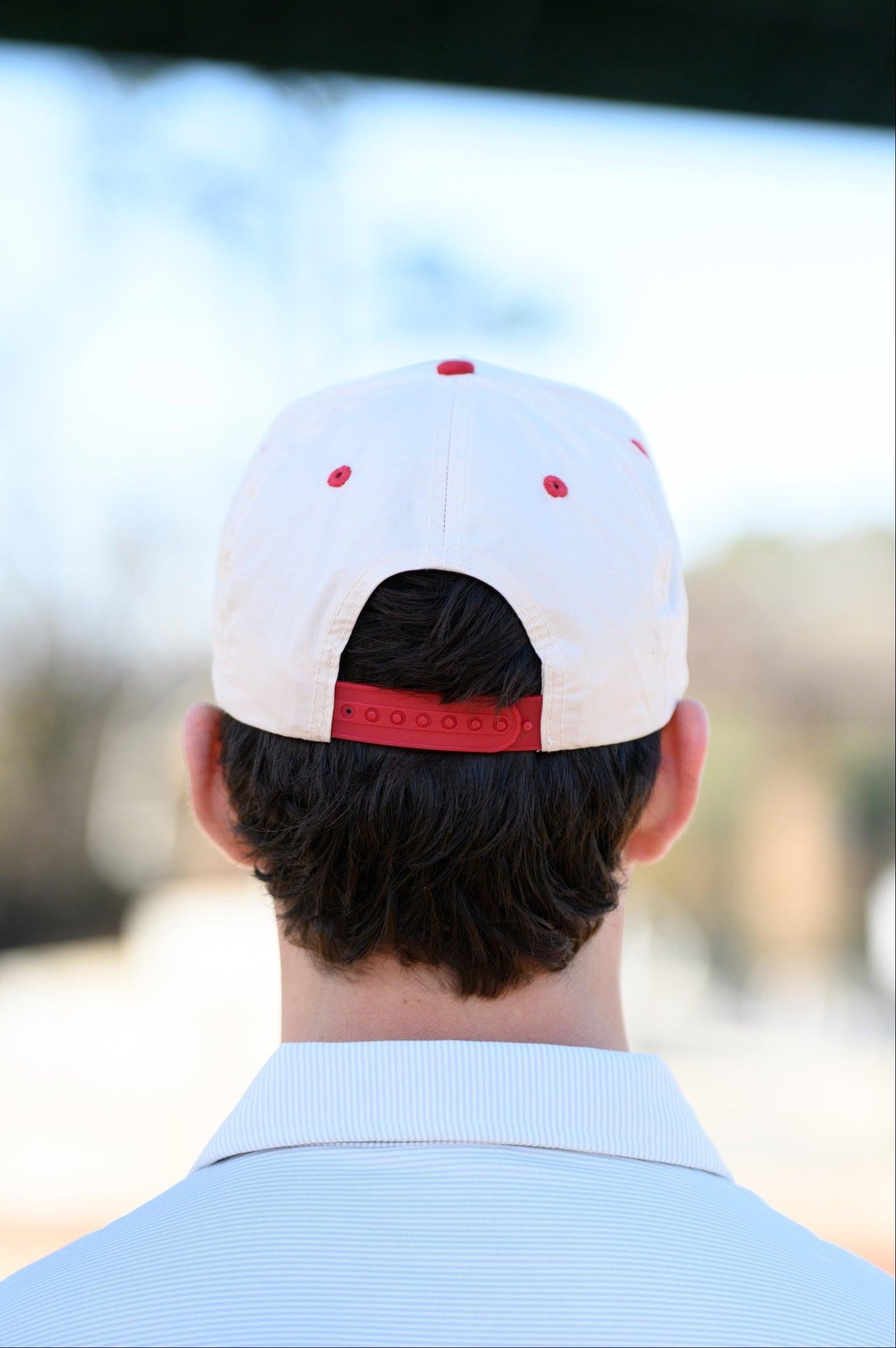University of Alabama Khaki/Crimson Rope Hat with an image of the Vintage A and the text "Alabama Crimson Tide" surrounding the image