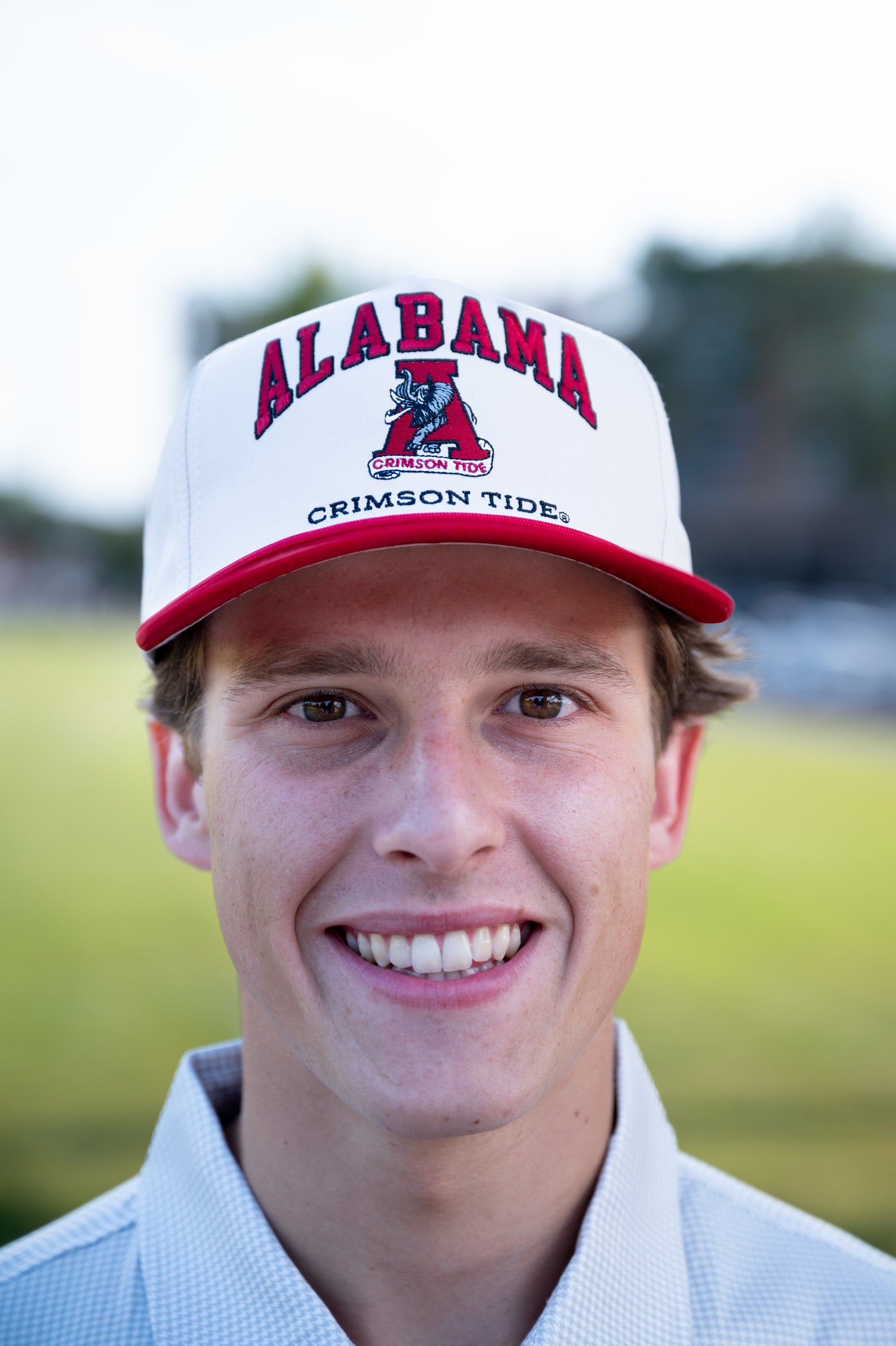  University of Alabama Alabama Classic Two Tone Hat JNJ Classic Khaki/Crimson Rope Hat  with an image of the Vintage A and the text "Alabama Crimson Tide" surrounding the image