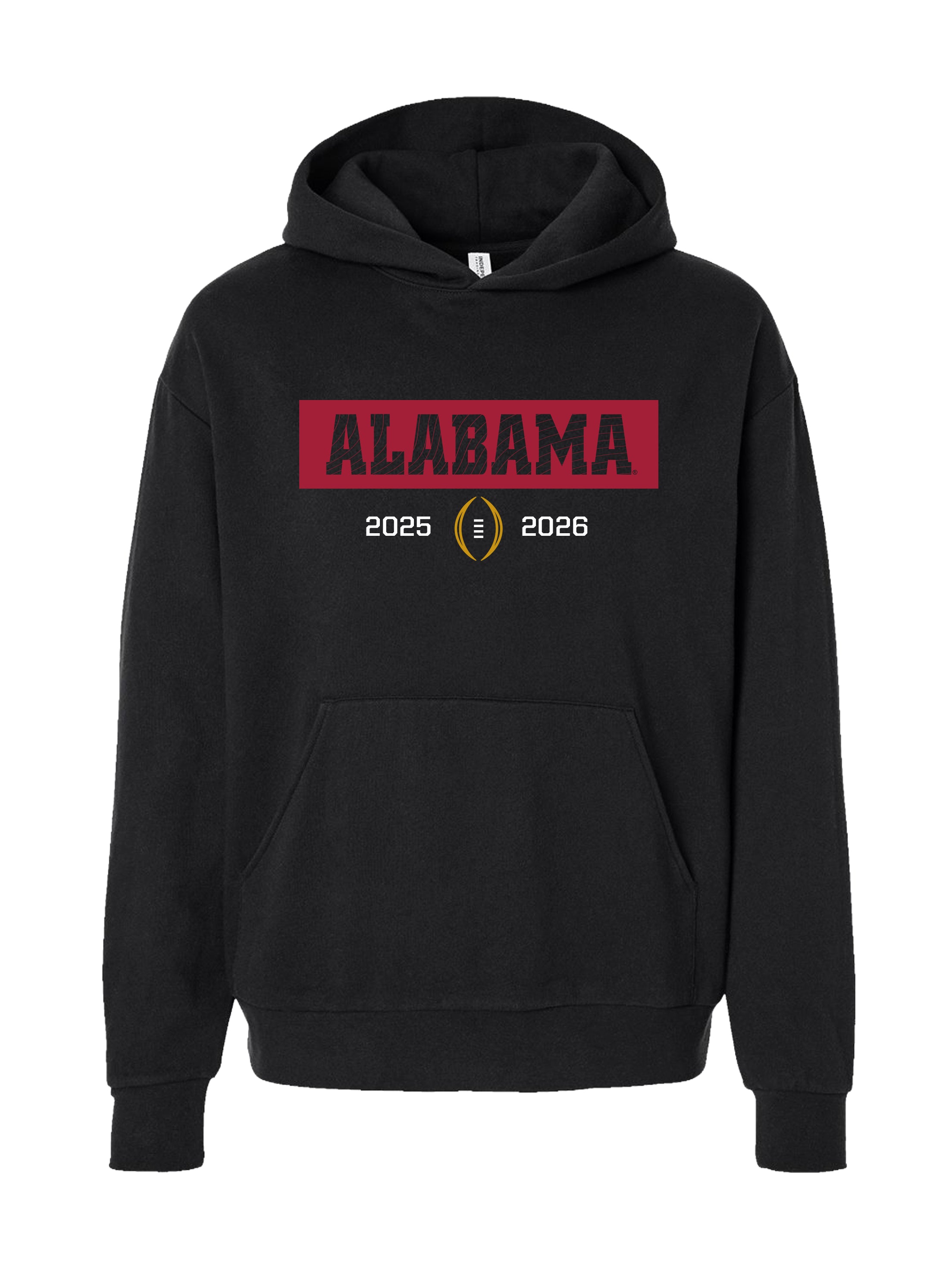University of Alabama Black Hoodie with a Red Box with Black text “Alabama” above the 2025-2026 season logo	