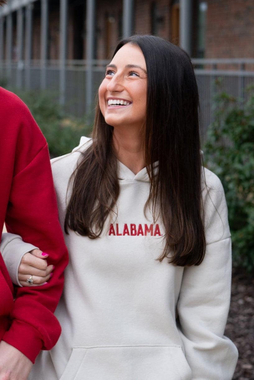 University of Alabama Cream American Apparel Hoodie with red embroidered "ALABAMA"