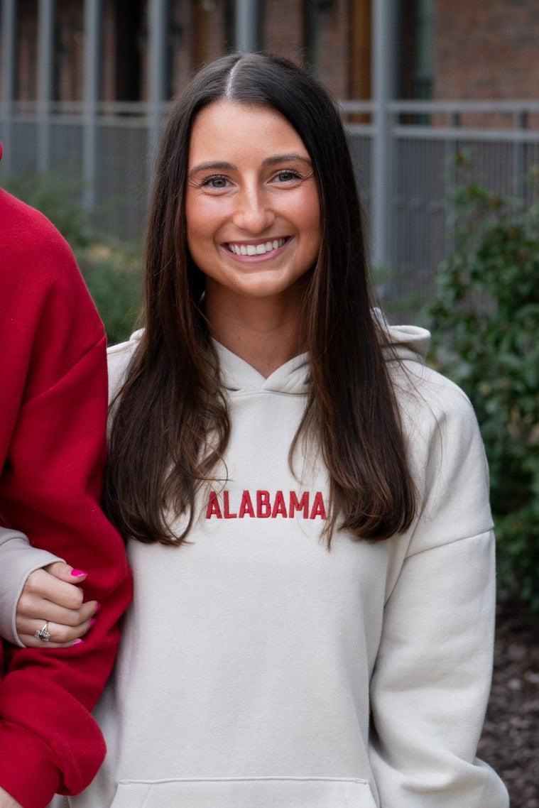 University of Alabama Cream American Apparel Hoodie with red embroidered "ALABAMA"