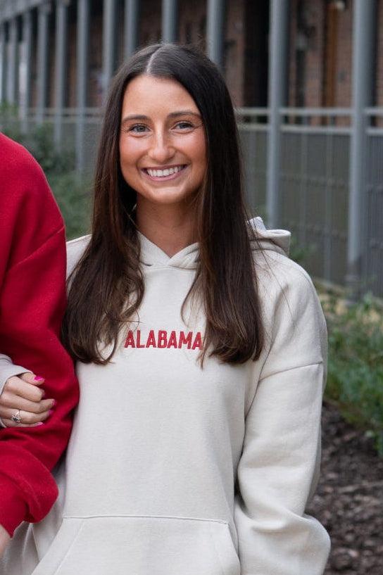 University of Alabama Cream American Apparel Hoodie with red embroidered "ALABAMA"