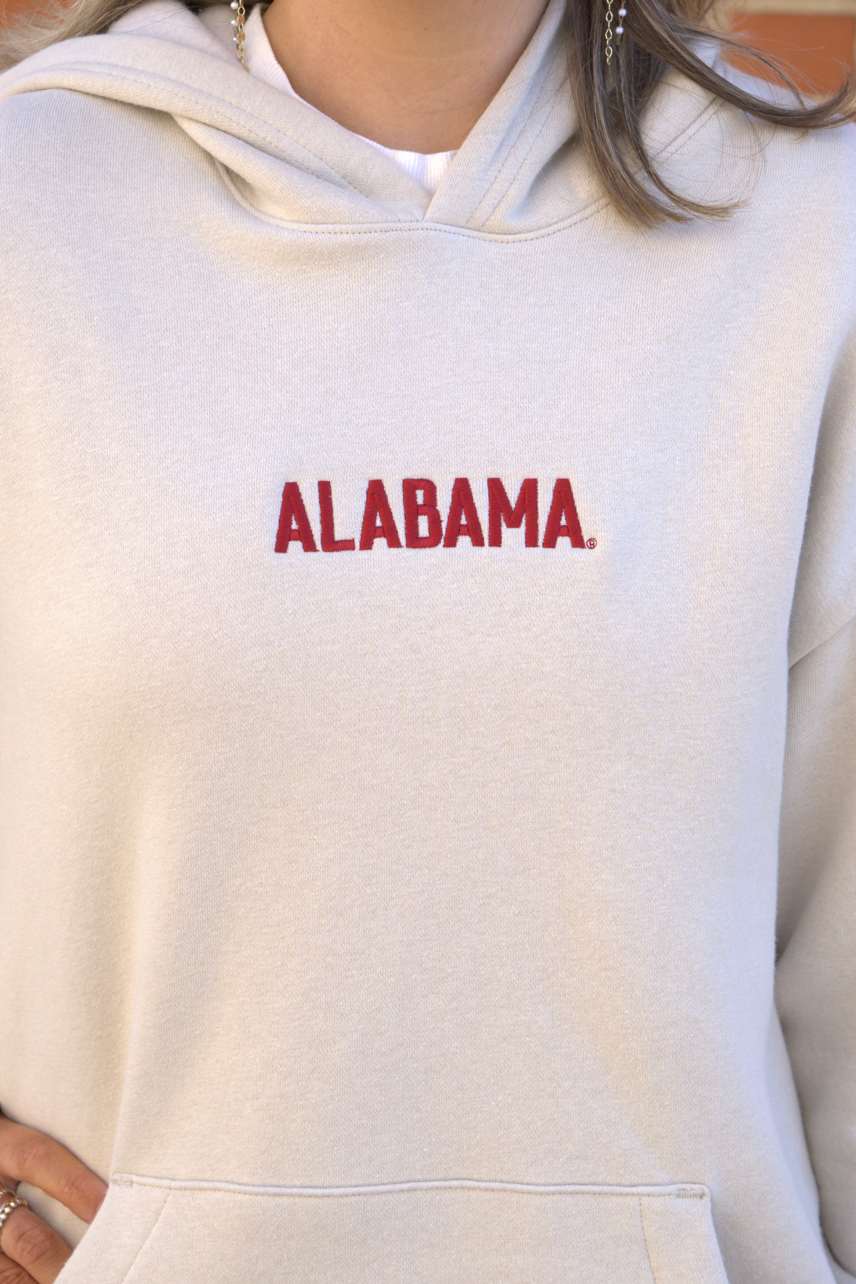 University of Alabama Cream American Apparel Hoodie with red embroidered "ALABAMA"