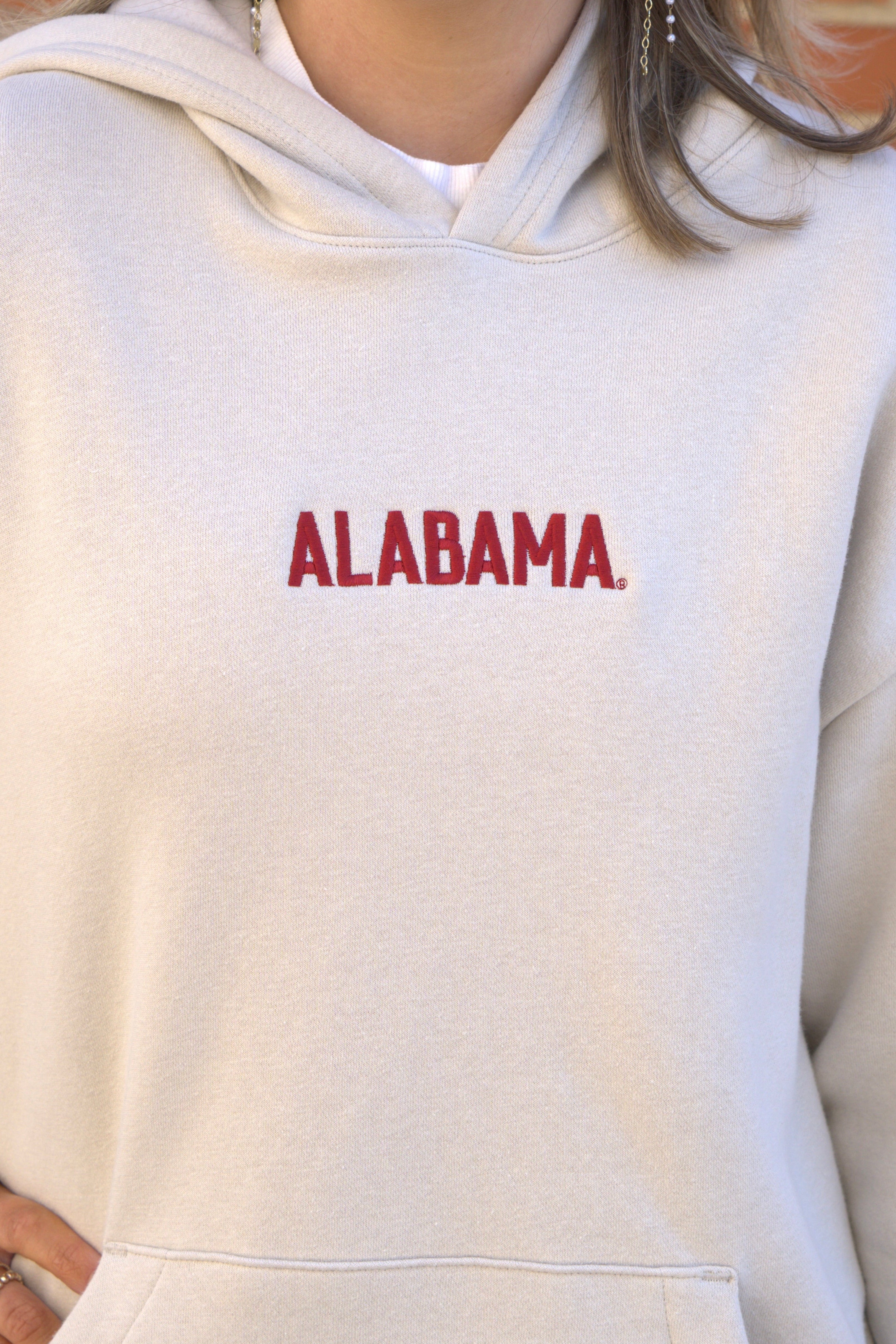 University of Alabama Cream American Apparel Hoodie with red embroidered "ALABAMA"