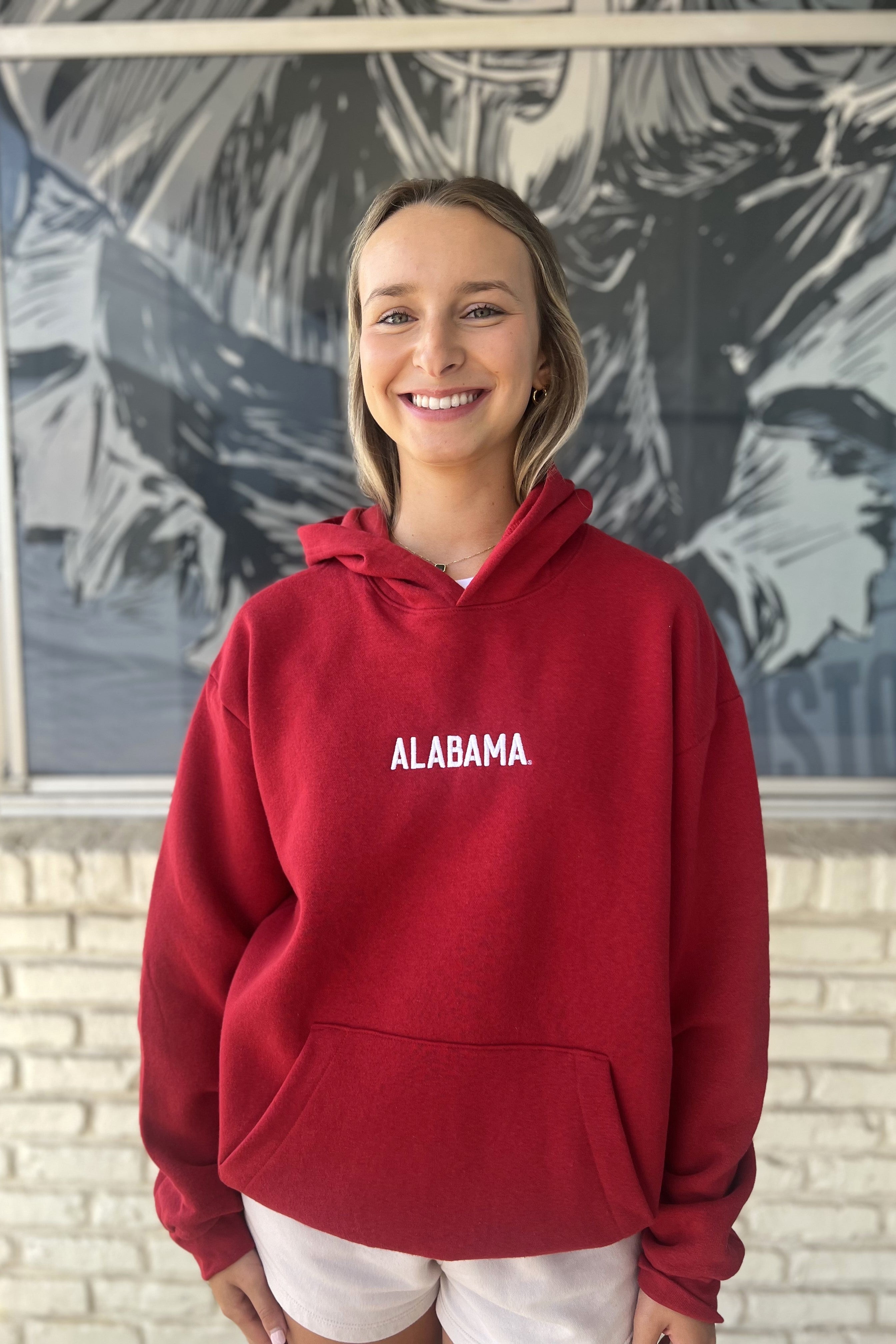  University of Alabama Red American Apparel Hoodie with white embroidered "ALABAMA"