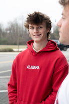 University of Alabama Red American Apparel Hoodie with white embroidered "ALABAMA"
