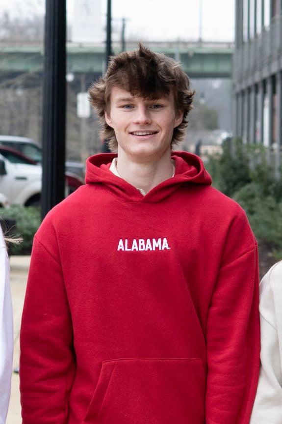 University of Alabama Red American Apparel Hoodie with white embroidered "ALABAMA"