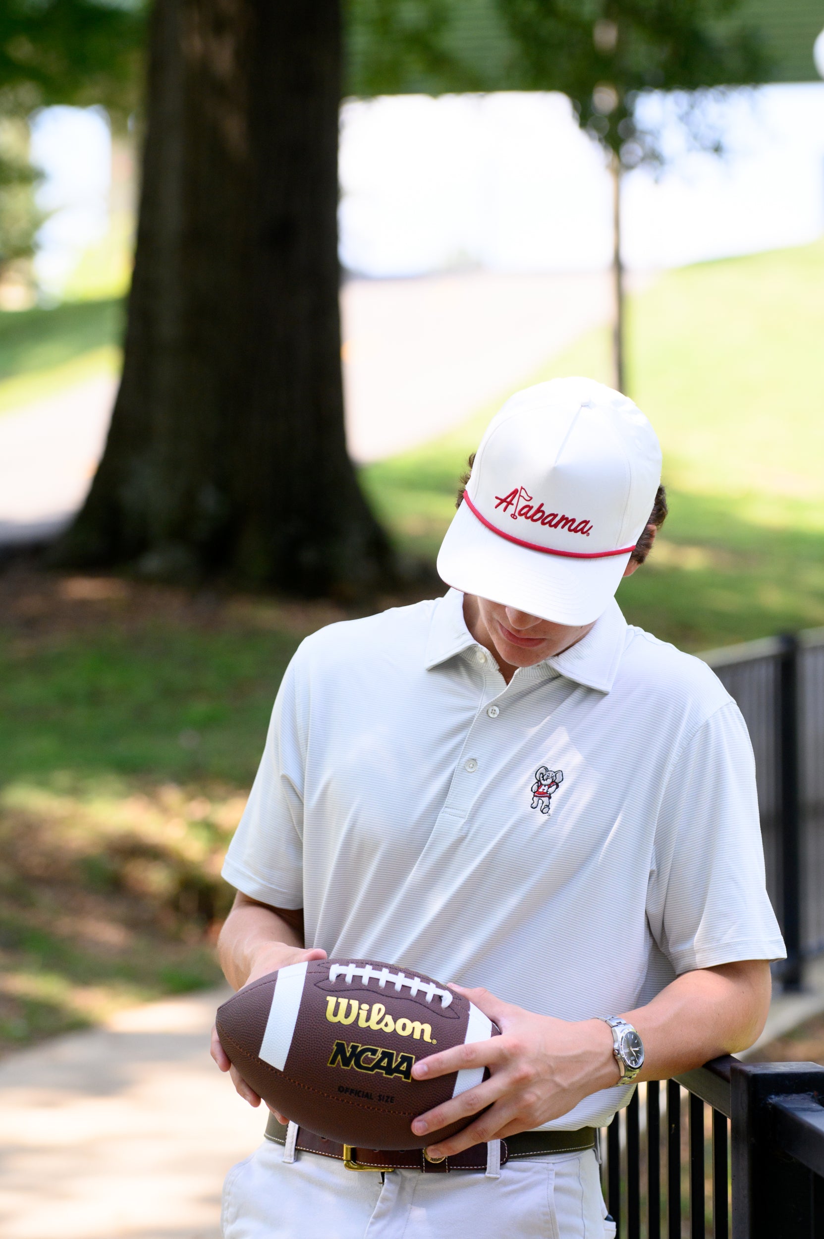 University of Alabama White Hat with Red rope and Red embroidered "Alabama" with the "L" represented as a golf flag
