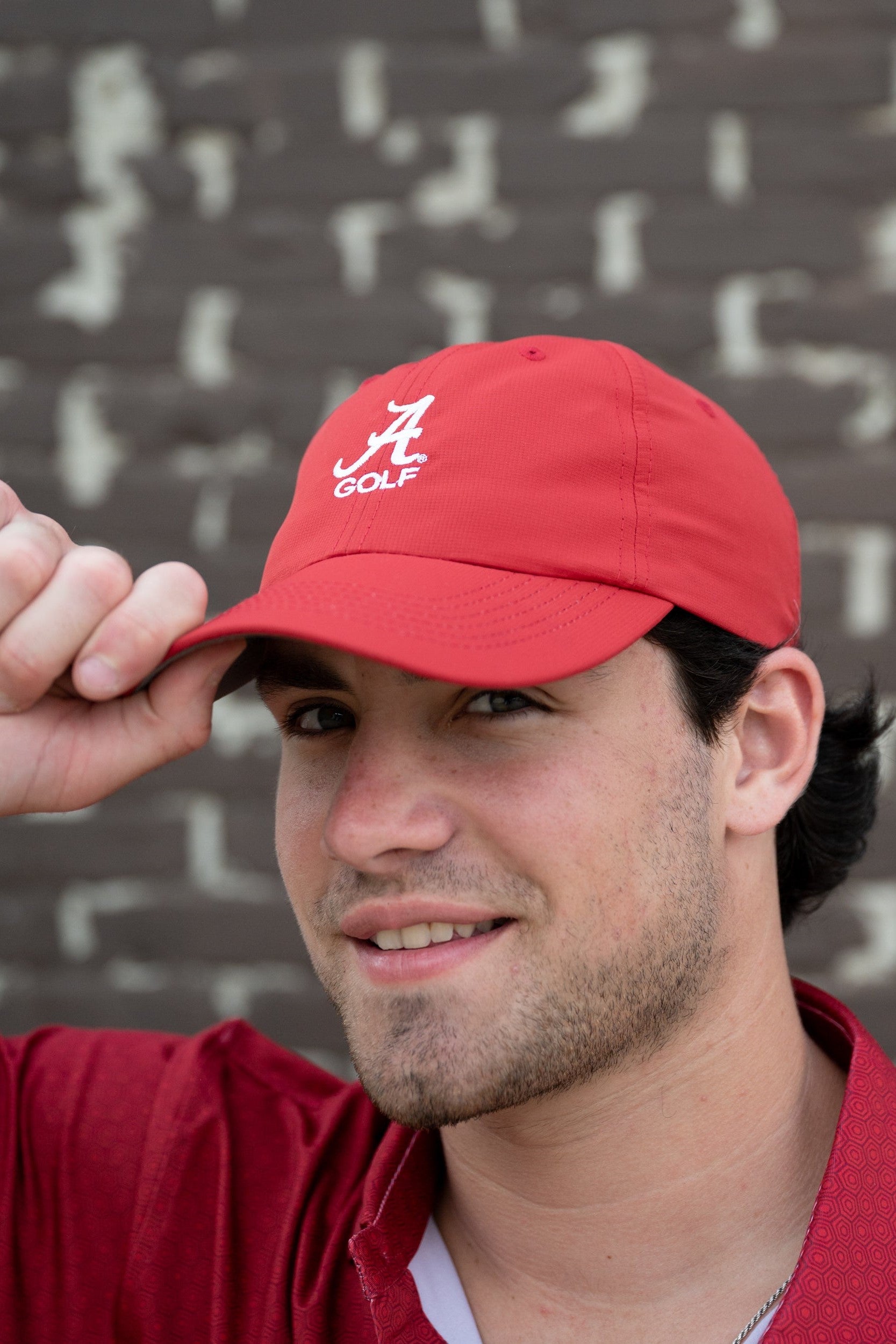 University of Alabama Alabama Golf Hat Crimson Imperial Original Hat with White embroidered Script A and "GOLF" text 