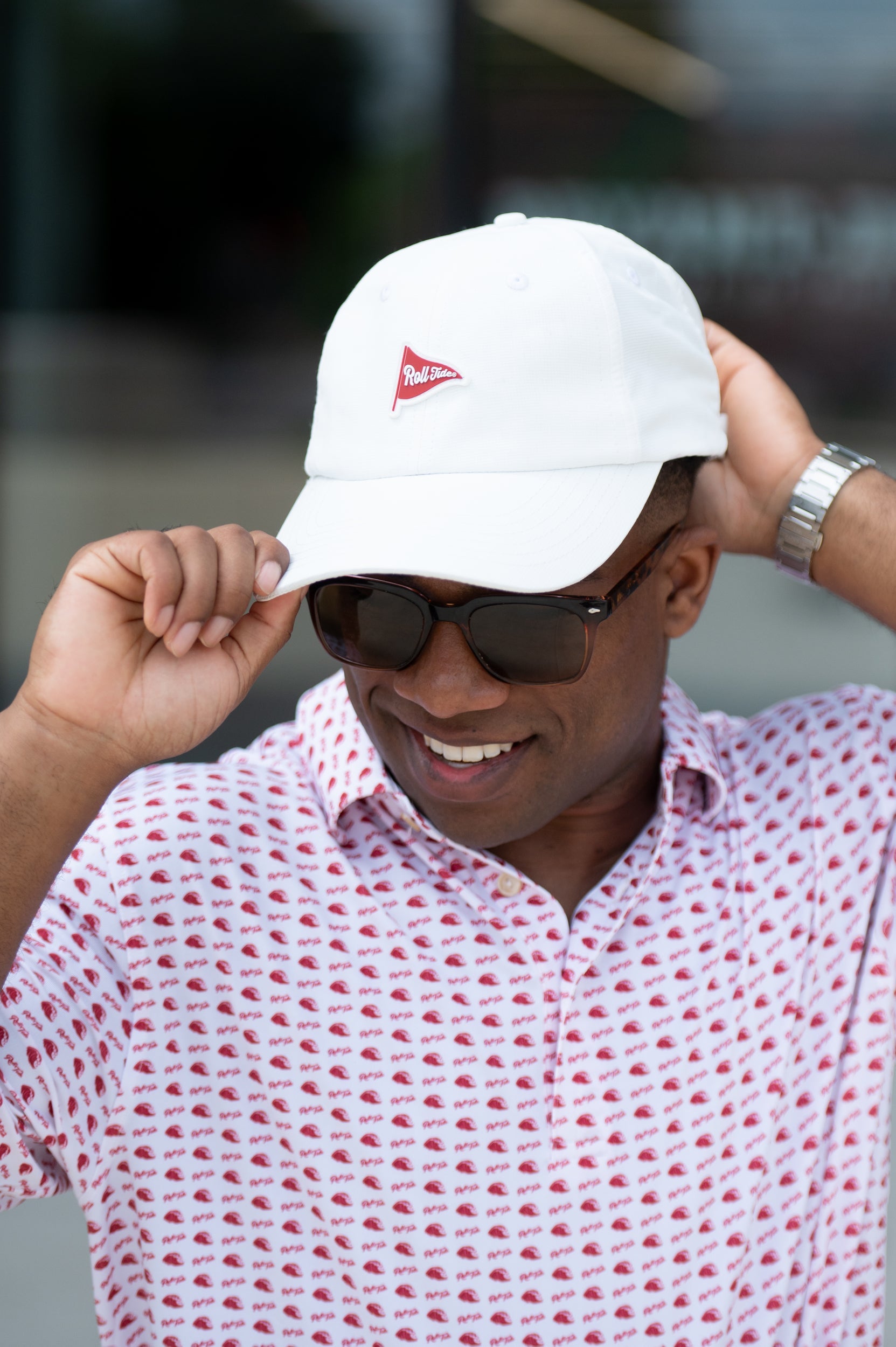 University of Alabama Alabama Performance Flag Hat White JNJ Fly Fit Hat with the embroidered image of a Red "Roll Tide" Flag