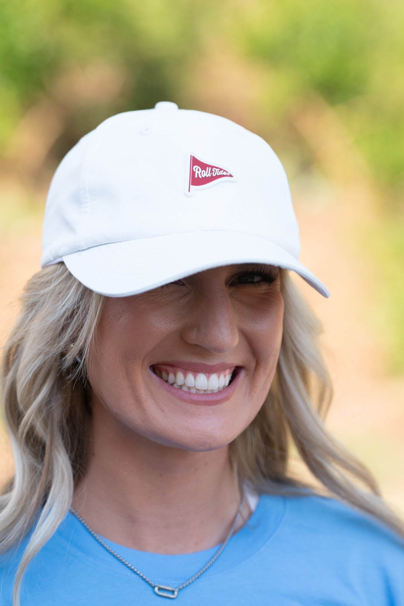 University of Alabama Alabama Performance Flag Hat White JNJ Fly Fit Hat with the embroidered image of a Red "Roll Tide" Flag