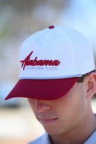 University of Alabama White and Red Hat with Red “Alabama” embroidery and Light Grey text “Crimson Tide”