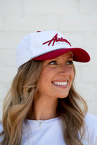 University of Alabama White and Red Hat with Red “Alabama” embroidery and Light Grey text “Crimson Tide”