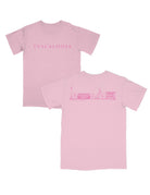 Local Merch Light Pink T-Shirt with Pink Text “Tuscaloosa” on the front, and Pink sketches of Denny Chimes, Bryant-Denny Stadium, the Tuska Stature, and President’s Mansion on the back