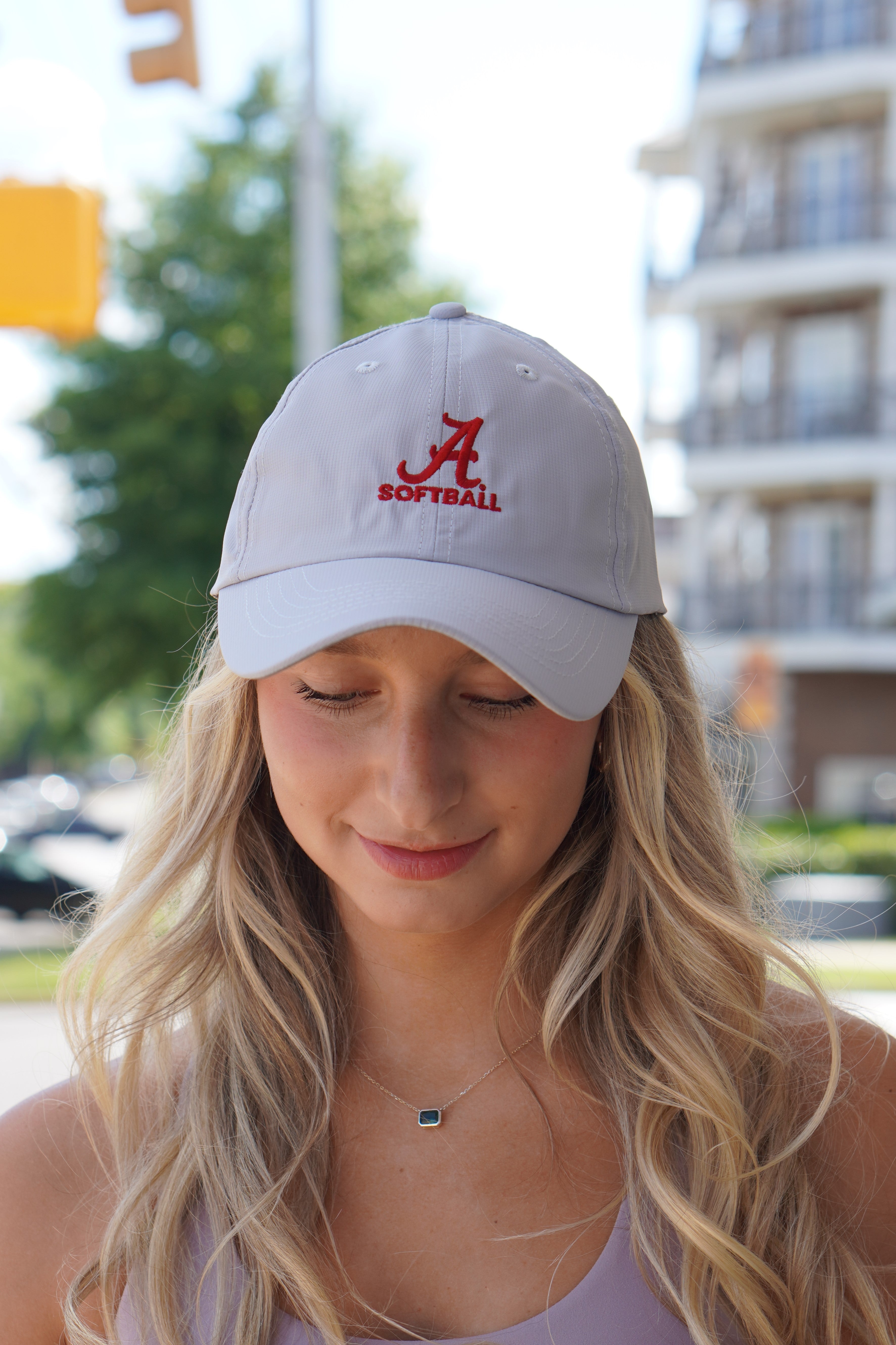 University of Alabama  Alabama Softball Hat Grey Imperial Original Hat with Embroidered Script A and text "SOFTBALL" underneath